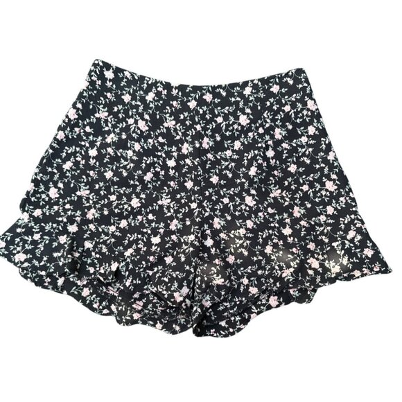 L.A. Hearts XS Black Floral Ruffle Hem Shorts With Side Zipper Closure - Picture 1 of 7
